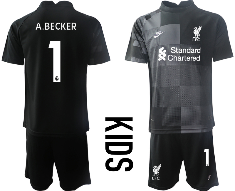 Youth 2021-2022 Club Liverpool black goalkeeper #1 Soccer Jersey
